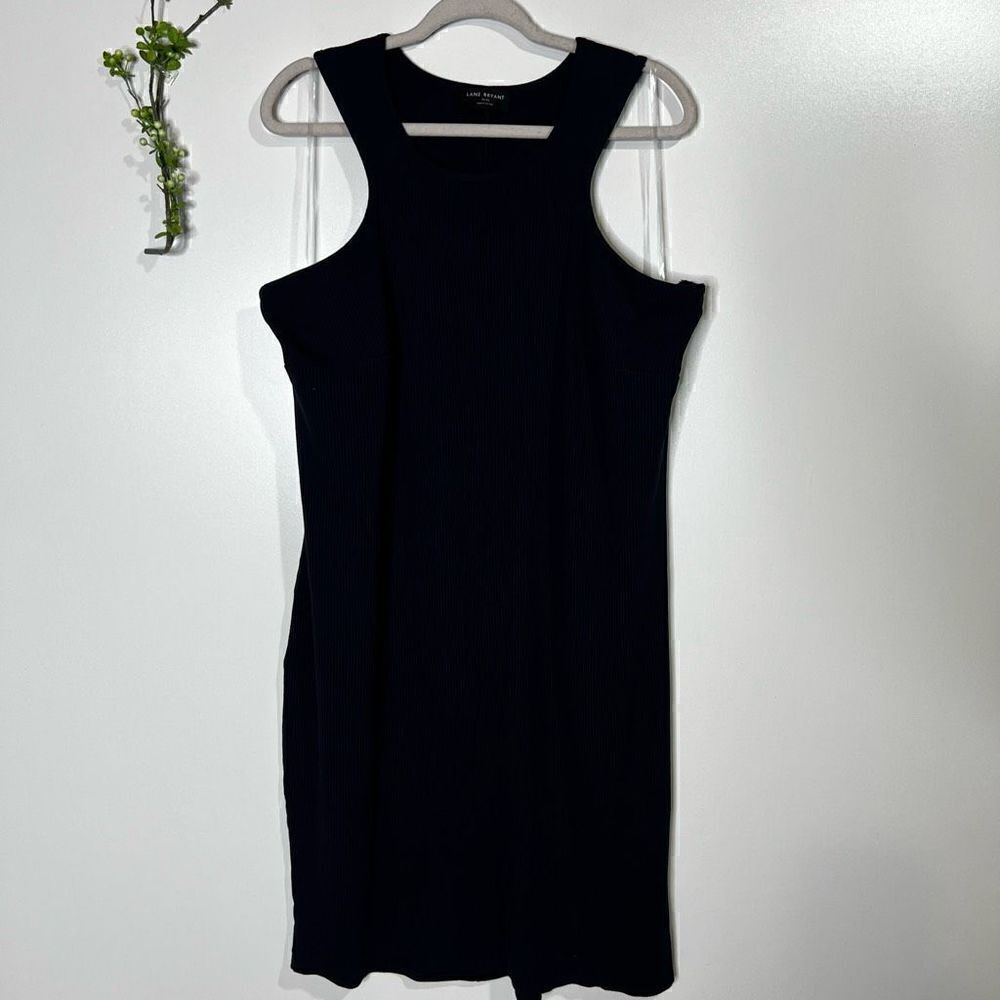 Lane Bryant Navy Blue Ribbed High Neck Tank Dress